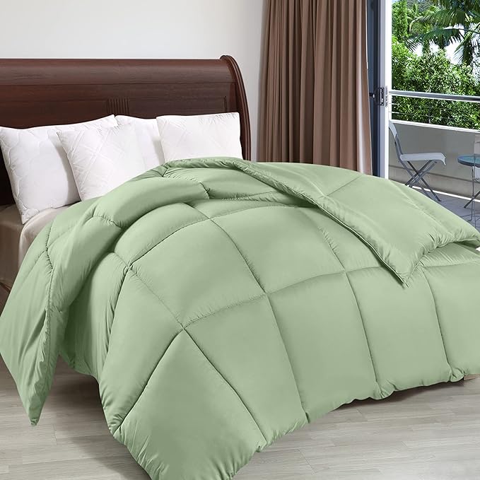 Utopia Bedding Queen Comforter Duvet Insert, Quilted Sage Green Comforter with Corner Tabs, Box Stitched Down Alternative Comforters Queen Size 88 x88 inches