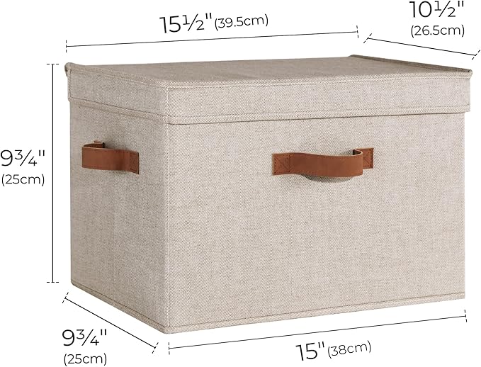 StorageWorks Fabric Storage Bins with Lid, Decorative Storage Boxes for Shelves, Stackable Closet Organizer Basket with Handles, Large, Brown and Beige, 2-Pack - Image 2