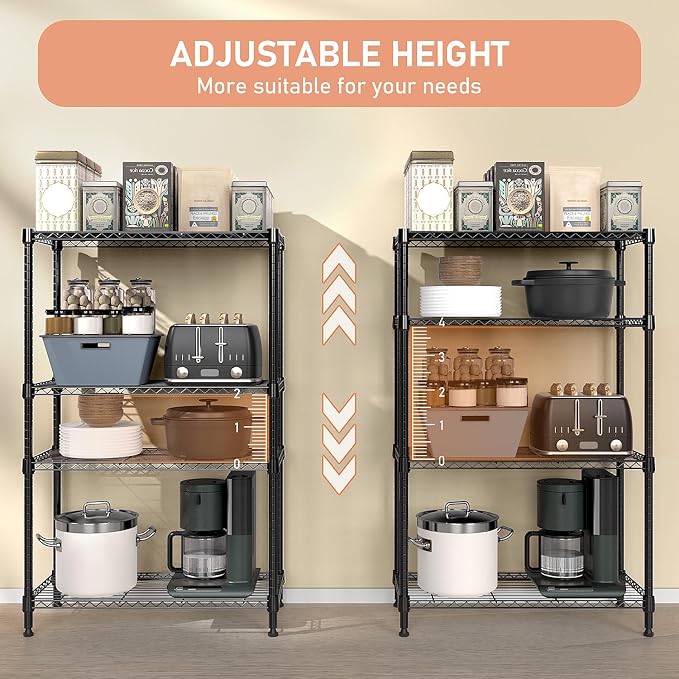 M MZG 1400 lbs 4 Tier Storage Rack Metal Wire Shelving Unit, Storage Standing Household Shelf Organizer for Kitchen Pantry Closet Garage Basement Utility Room, Black 15.8" D x 45.3" W x 59.4" H - Image 6