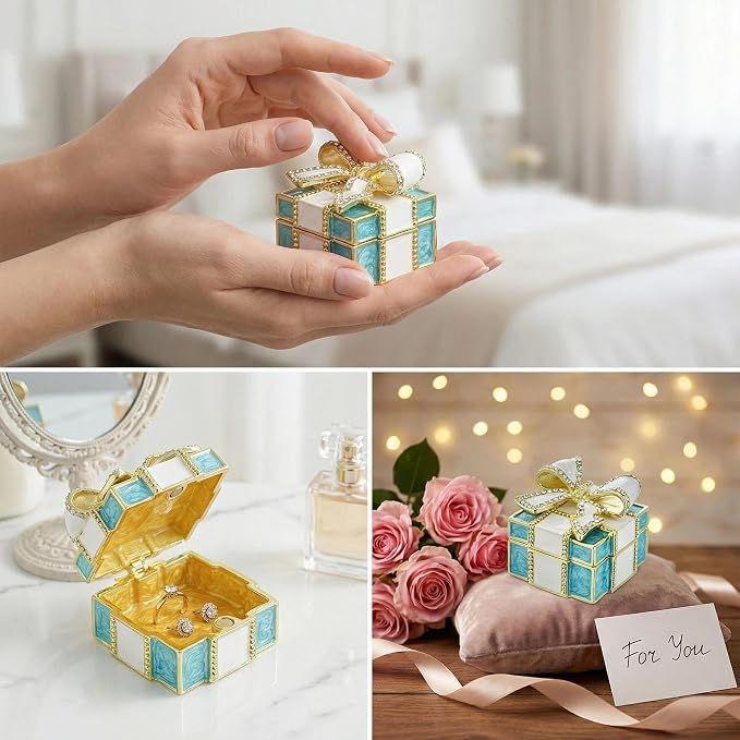YU FENG Enamel Jewelry Box – Bow Design Hinged Trinket Organizer for Rings, Earrings, Jewelry, Mother’s Day & Birthday Gift - Image 6