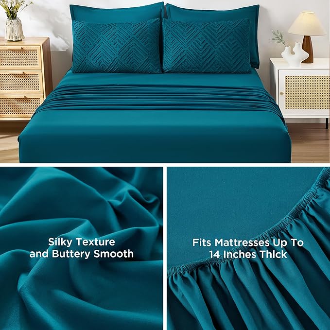 Andency Super King Comforter Set Teal - 7 Pieces Bed in a Bag Super King Bedding Comforter Sets, Tufted Lightweight Fluffy Bed Set with Comforter, Sheets, Pillowcases & Shams