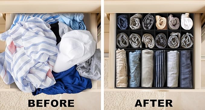 Simple Houseware Closet Underwear Organizer Drawer Divider Assorted 7 Pieces, Black - Image 6