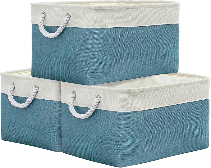 TheWarmHome Storage Baskets for Organizing - Extra Large 3 Pack 17x14x10 inch Storage Bins for Shelves Closet Nursery Bathroom Bedroom Baby Clothes Dog Toy Home Organization (White & Green) by TheWarmHome