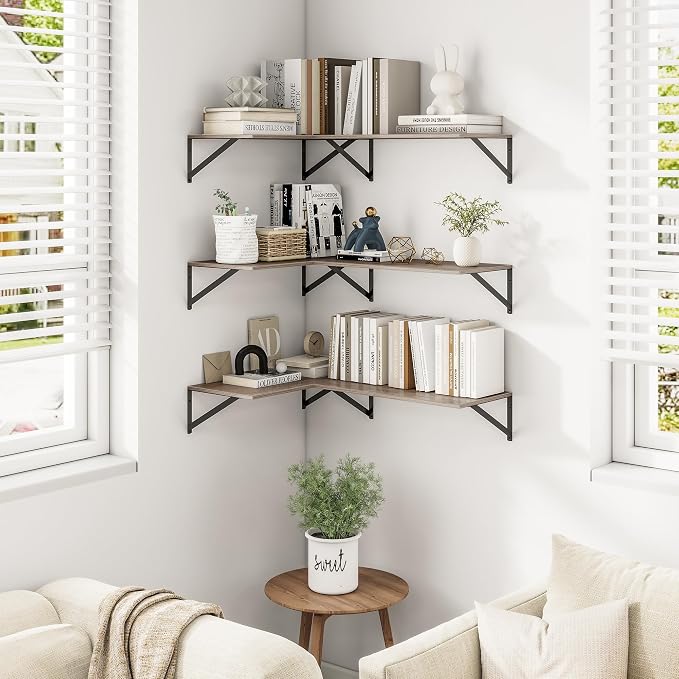 Heimlove 24" W x 12" D Wall Shelves for Books, 12 Inch Deep Floating Shelves Set of 3, Wide Floating Bookshelf with Metal Bracket for Living Room, Kitchen, Office, Bedroom and Decor Storage - Grey - Image 2