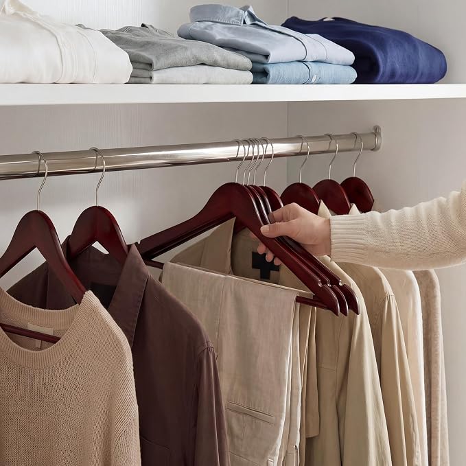 StorageWorks Wooden Hangers 20 Pack, Wood Coat Hangers for Closet, Heavy Duty Clothes Hangers for Suits, Shirts, Pants, Jackets, Dark Cherry Color - Image 6