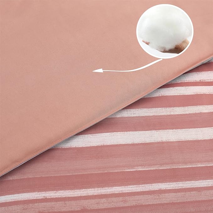 KAKIJUMN 7 Piece Bed in a Bag Stripe Comforter Set King Size, White Grey Blush Pink Patchwork Striped Comforter and Sheet Set, All Season Soft Microfiber Complete Bedding Sets(Pink,King)