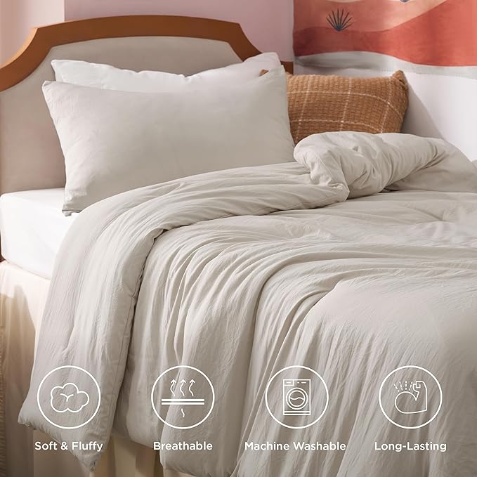 Bedsure Twin/Twin XL Comforter Set, Beige Soft Prewashed Bedding for All Seasons, 2 Pieces GentleSoft™ Bed Set, 1 Lightweight Comforter (68"x88") and 1 Pillowcase (20"x26")