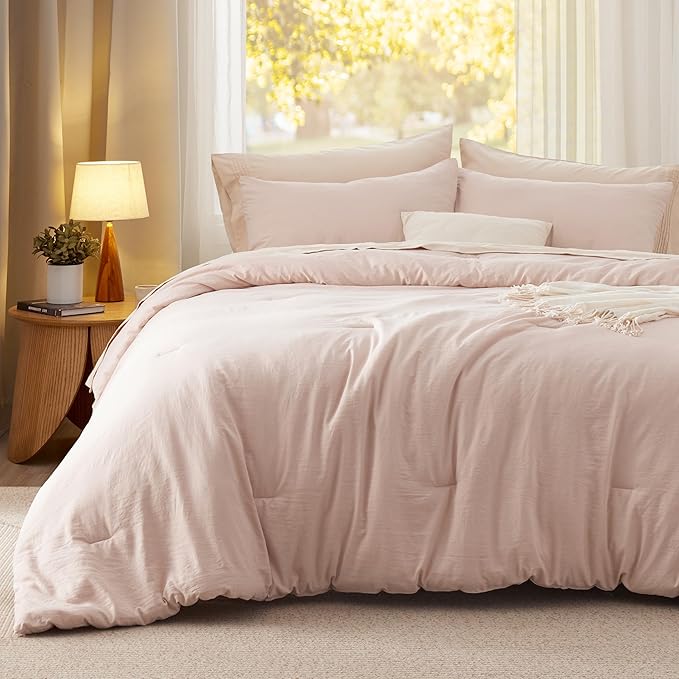 Bedsure Oversized King Comforter Set, Light Pink Soft Prewashed Bedding for All Seasons, 3 Pieces GentleSoft™ Bed Set, 1 Lightweight Comforter (120"x98") and 2 Pillowcases (20"x36")