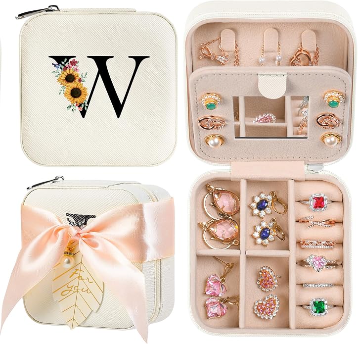 AYGXU Travel Jewelry Box for Women and Girls - Small Case With Initial A-Z - Teacher Gifts by AYGXU