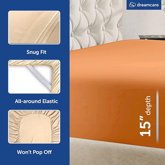 DREAMCARE King Size Sheets Set - 6 pcs Breathable Cooling Bed Sheets - up to 15" Deep Pocket King Sheet Set with Side Pockets - Extra Soft 100% Brushed Hypoallergenic Hotel Luxury Bedding -Terracota