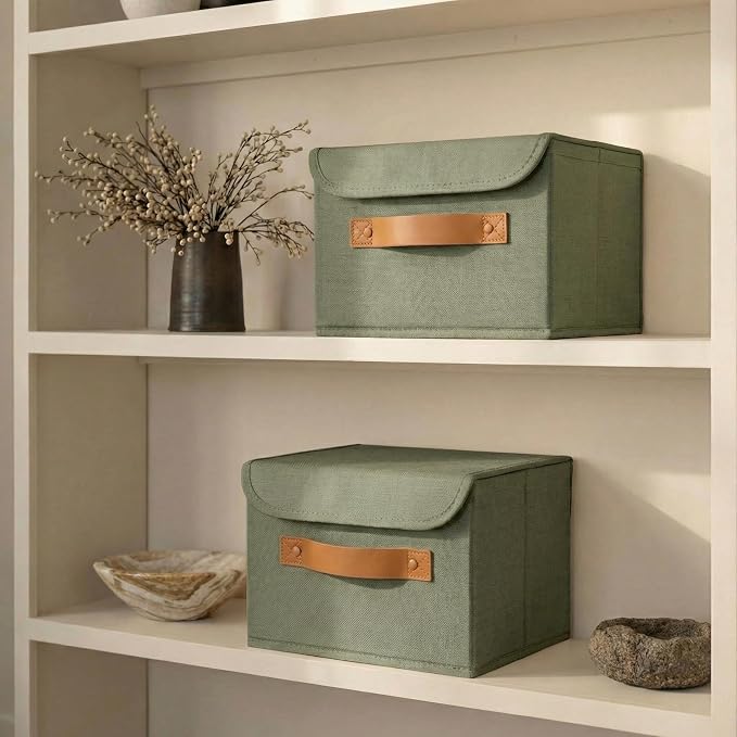 Decorative Linen Storage Boxes with Lids - Spacious Set of 2 Organizer Bins for Your Home Decor - The Perfect Small Container to Safely Store Photos, Documents and Memory Box Keepsakes in Style - Image 2