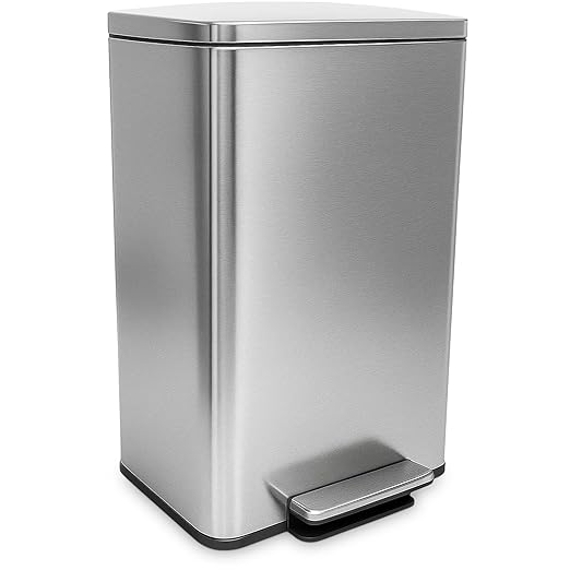 SIMPLI-MAGIC 50 Liter / 13.2 Gallon Soft-Close, Smudge Resistant Trash Can with Foot Pedal and Built in Filter- Stainless Steel, Sleek Finish by Simpli-Magic