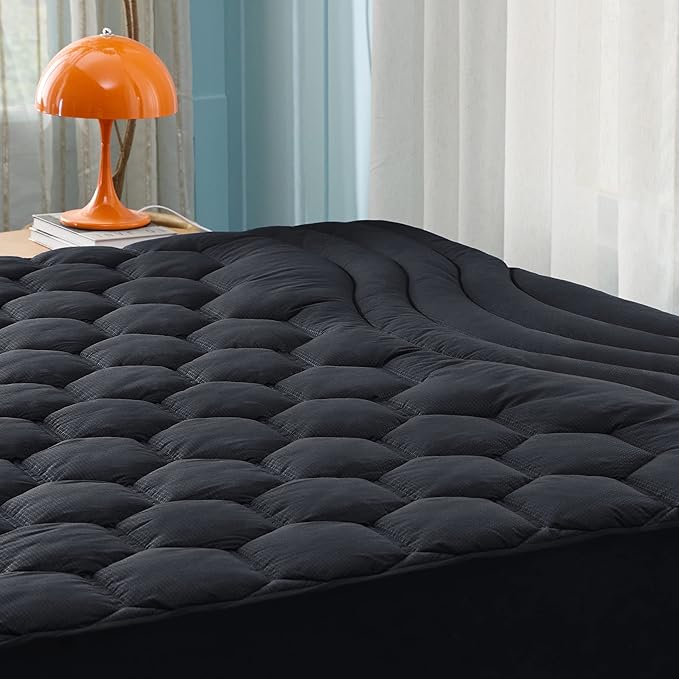 Bedsure Black Queen Mattress Pad - Quilted Fitted Mattress Topper Protector with 8-21 Inches Deep Pocket, Noiseless Breathable Bed Cover Padded, Machine Washable, Black, 60x80 Inches
