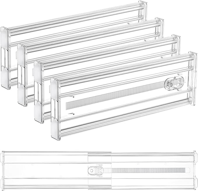 Vtopmart 4 Pack 4" Regular Upgrade Drawer Dividers for Clothes, 12.8"-22.3" Expandable Dresser Drawer Organizer, Clear Plastic Separators for Dresser, Baby Clothing, Underwear, Cosmetic, Toiletries by Vtopmart