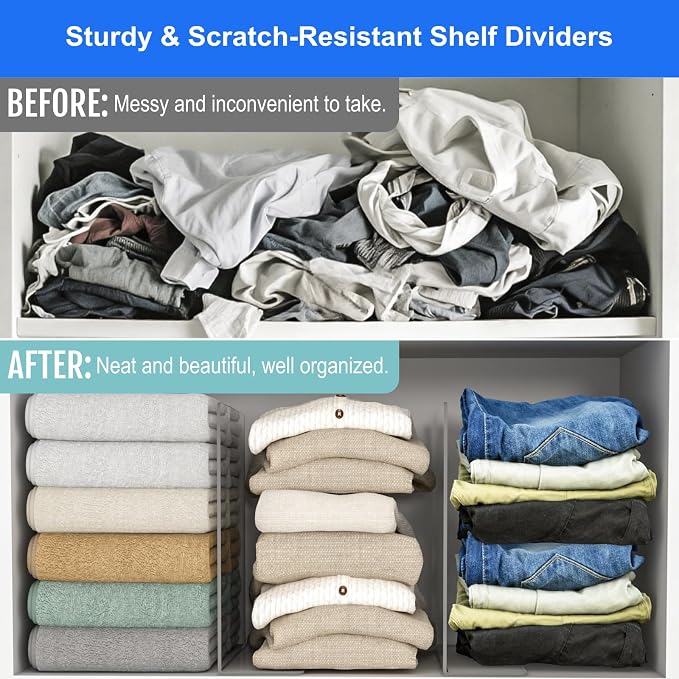 OKPOW Shelf Dividers Closet Organizer - 12" Tall X 9" Deep Acrylic Clear Sturdy Separate for Clothes Purse - Adjustable Space Saver Easy Install for Home Organization Enthusiasts 4 Pack - Image 6