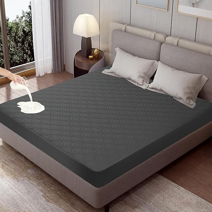 GUHER Waterproof Mattress Protector King Size,Breathable Bed Cover 3D Air Fabric Mattress Pad Cover,Noiseless＆Ultra-Soft Washable Bed Cover with 6"-14" Deep Pocket (Gray)