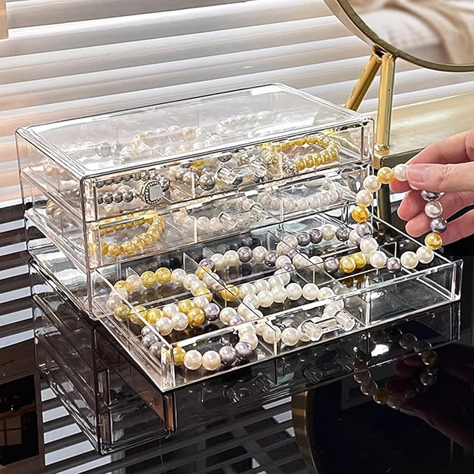 SPAKOWN Earring Organizer, Acrylic Earring Box Large 18 Compartments Jewelry Holder Organizer with 3 Drawers Stackable Earring Bracelet Storage Case Jewelry Boxes for Women (Clear) - Image 6