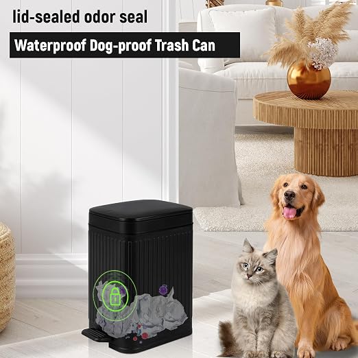 rejomiik Small Bathroom Trash Can with Lid Slim Soft Close Garbage Can Step Wastebasket Container Trash Bin for Office Bedroom Kitchen Living Room (1.9 Gallon Black) - Image 6