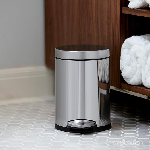 simplehuman 4.5 Liter Bathroom Trash Can, White Steel, Pack of 6 - Image 3