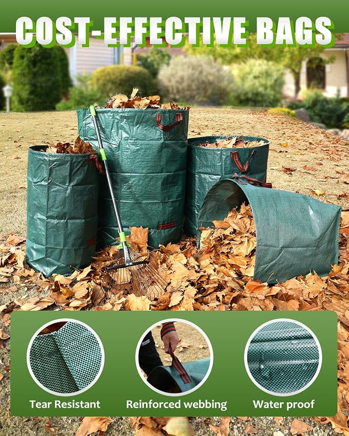 Joyhalo Reusable Yard Waste Bags, 2 Pack 50 Gallon Dustpan-Type Garden Bag for Collecting Leaves Garss Clippings, Heavy Duty lawn and leaf bags, Garden Waste Container for Clean Up Outdoor Debris - Image 3
