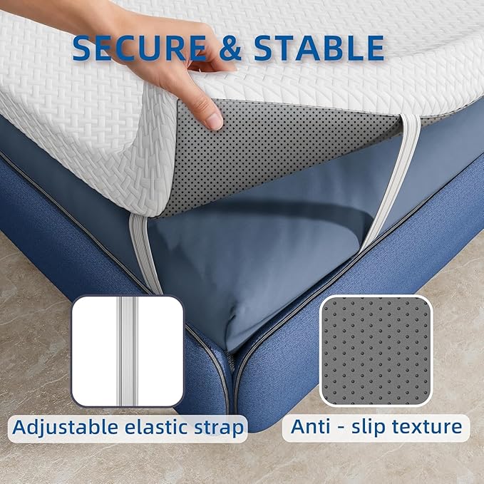 Memory Foam Mattress Topper, 3 inch Thickness Mattress Pad Topper Foam with Washable Zipped Cover, Mattress Topper for Back Pain Relief (Large Queen Short)