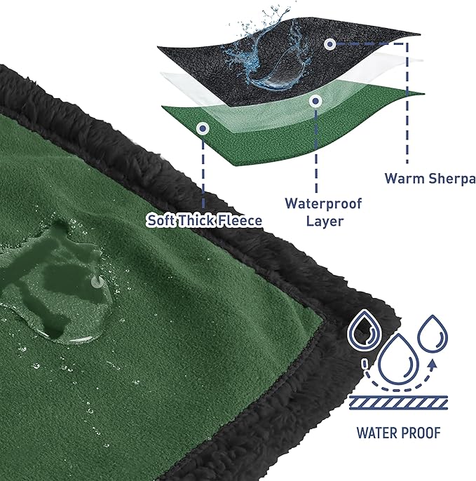 Catalonia Waterproof Bed Blanket, Washable Leakproof Bed Cover, Reversible Protector Blanket for Couch Sofa, Stain Proof Blanket Pad for Adults, 80X60 inches, Green