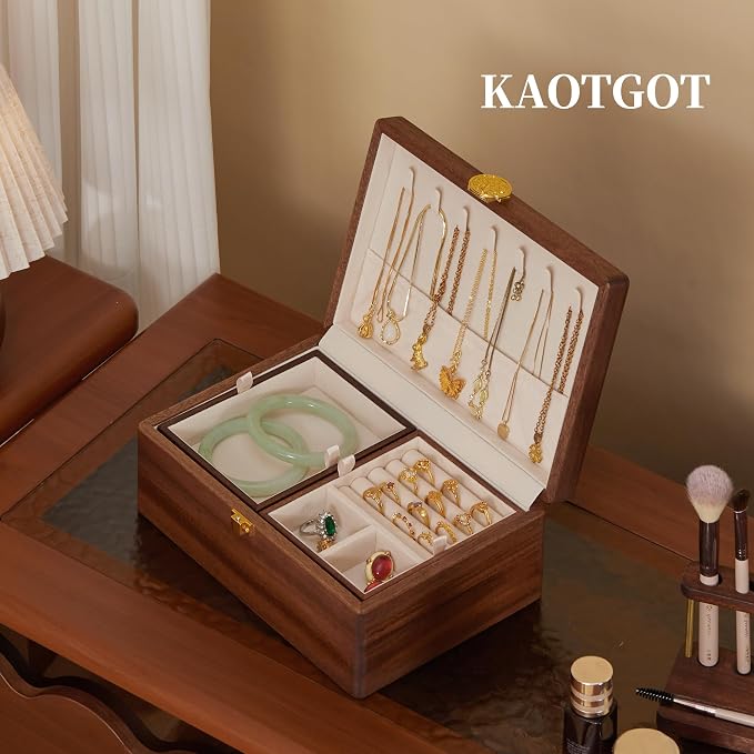Wooden Jewelry Box For Women Jewelry Organizer Box With Lock 2 Layer Jewelry Holder Organizer For Necklace Ring Earring - Image 3