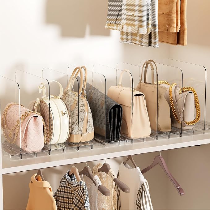 JOYZAN Stackable Purse Organizer for Closet, Adjustable Closet Purse Organizer, Clear Acrylic Shelf Dividers, Detachable Handbag Storage Separator Dividers for Home, Office - 2 Pack by MakeYourHomeOrganizedTidy
