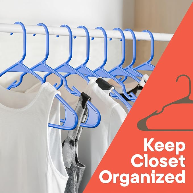 Plastic Clothes Hangers – Heavy Duty Hanger Set, for Organizing Clothes, Dresses, and Coat, Holds Up to 5 lbs, Space-Saving Hangers with Non-Slip Shoulder Grooves, Pack of 80, Blue - Image 4