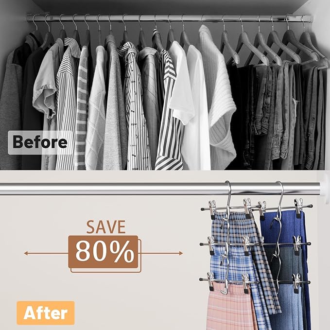 Pants Hangers Space Saving,Stackable Skirt Hangers with Clips, Hanging Closet Organizer and Storage,Clothes Hangers, College Dorm Essentials Apartment Essentials- 8 Pack - Image 2
