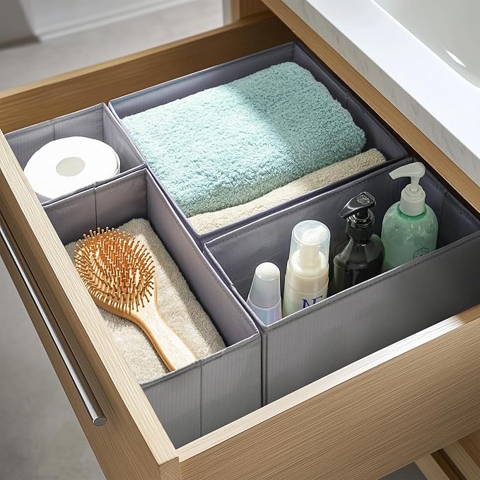 TYEERS Drawer Organizers, Durable Fabric, Washable, with Base Support Boards, Small Storage Boxes for Bathroom, Closet, Dresser, Set of 12, Dark Grey - Image 4