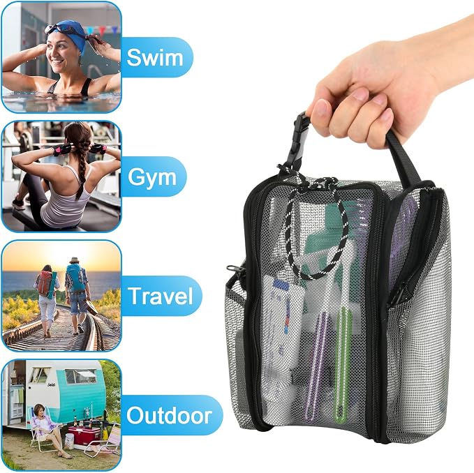 Cosmos Mesh Shower Caddy Toiletry Organizer Hanging Shower Tote Bag, Quick Dry Shower Organizer Portable Bath Bag with Durable Zippers & Side Pockets for Travel Gym Swimming Beach & Camp (Gray) - Image 6