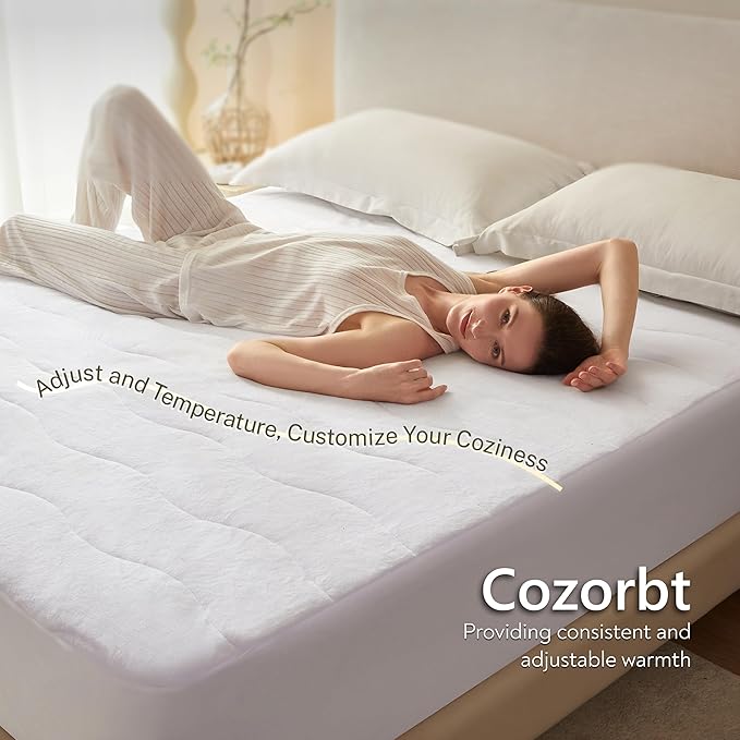 Heated Quilted Wave Mattress Pad,Queen Size Dual Control,Soft Bed Warmer,10 Heat Settings,1-12 Hours Auto-Off,Fast Heating,ETL Certified,Machine Washable,Fit Up to 18" Deep Pocket,60"x80"