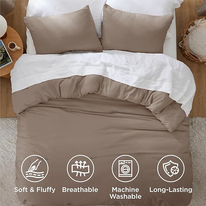 Bedsure King Comforter Set, Brown Soft Prewashed Bedding for All Seasons, 3 Pieces GentleSoft™ Bed Set, 1 Lightweight Comforter (104"x90") and 2 Pillowcases (20"x36")