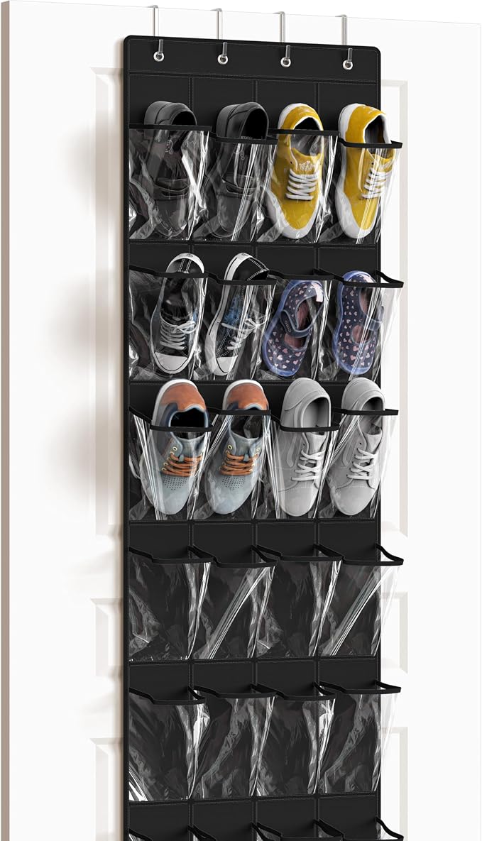 Simple Houseware 24 Pockets - Crystal Clear Over The Door Hanging Shoe Organizer, Black (64'' x 19'') by SimpleHouseware