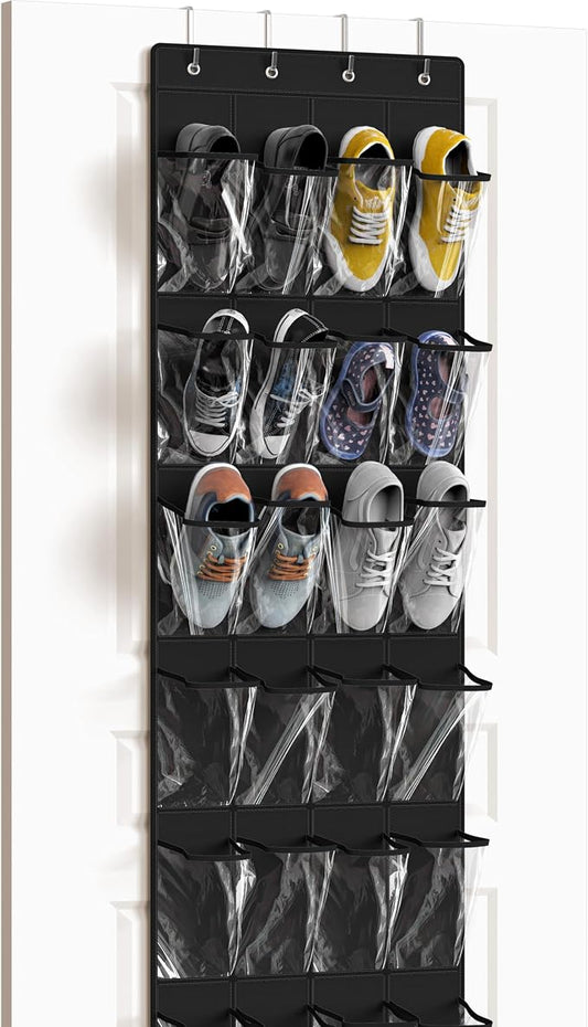 Simple Houseware 24 Pockets - Crystal Clear Over The Door Hanging Shoe Organizer, Black (64'' x 19'') by SimpleHouseware