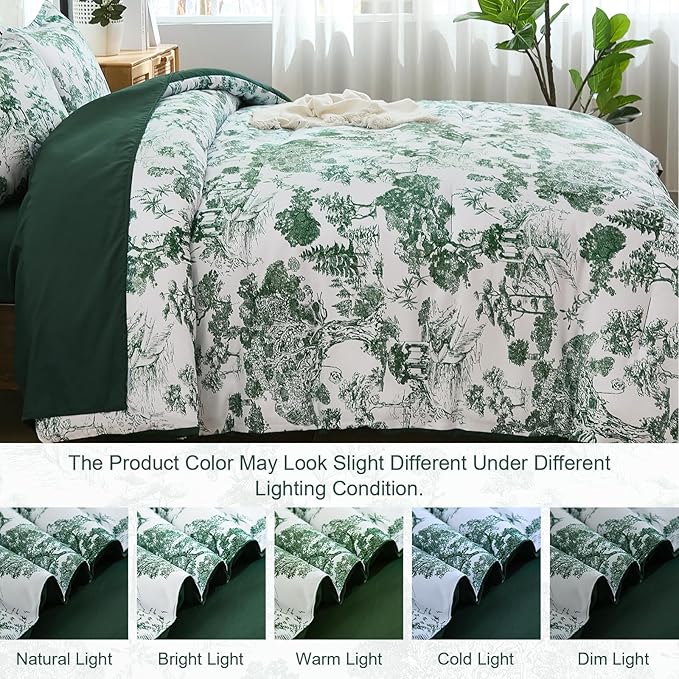 DJY King Size Comforter Sets, Green Botanical Comforters with Sheets 7 Pieces Bed in a Bag King Elegant Plants Print Soft Microfiber Reversible Complete Bedding Sets for All Season