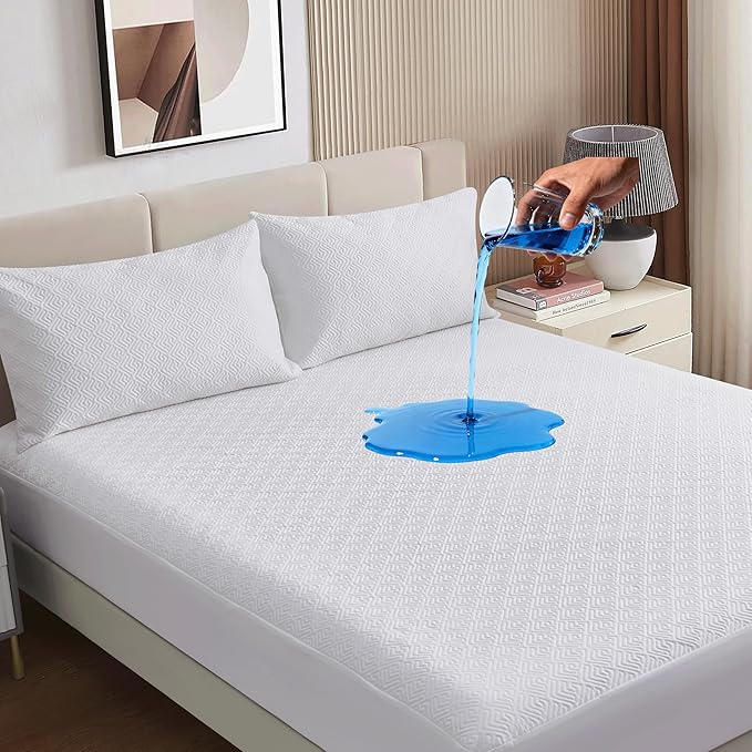 100% TPU Waterproof Mattress Protector Sets with 1 Fitted Sheet & 2 Pillowcases 18 Inches Deep Pocket Breathable Incontinence Pads for Adults Kids Elderly Pets (White, Twin XL)