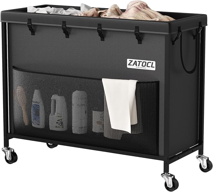 300L Large Laundry Basket with Wheels, Heavy Duty Rolling Laundry Hamper, Oxford Fabric Dirty Clothes Hamper with Thick Iron Frame & Removable Bag, Commercial Hampers for Hotel Home Laundry Room by Unknown