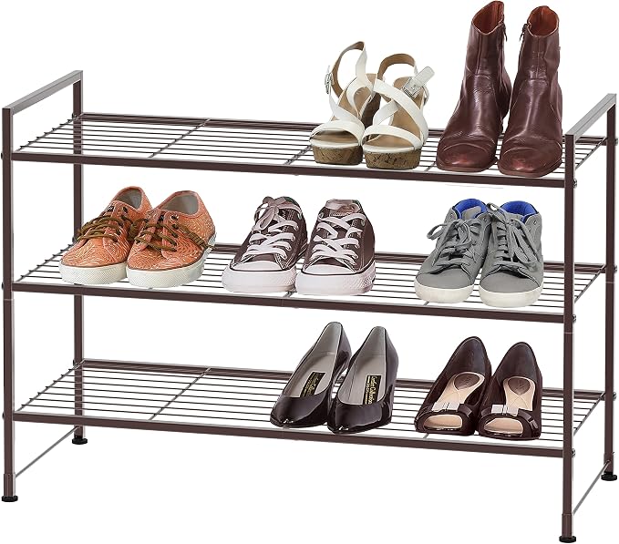 Simple Houseware 3-Tier Stackable Shoes Rack Storage Shelf, Bronze - Image 2