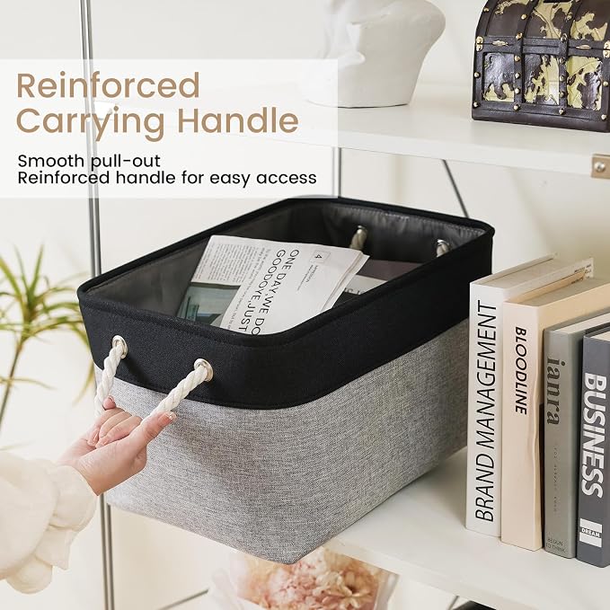 Large Storage Baskets- 15x11x10 inch Storage Bins for Shelves and Closet Organizing, Foldable Fabric Bin for Home Organization Clothes and Laundry (3-Pack, Black&Gray) - Image 3