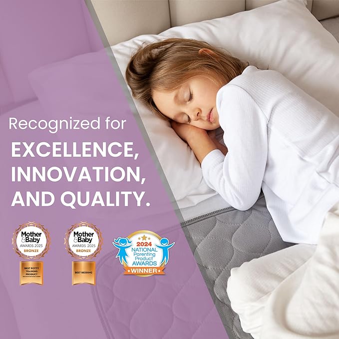 Lynmark® Toddler Potty Training Bed Pads - Soft Waterproof Bedwetting Pee Protector Mat for Kids - Multi-Layer Non-Slip Washable Incontinence Mattress Sheet Absorbs Up to 2000ml - 33" x 27", Grey