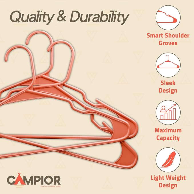 Plastic Clothes Hangers – Heavy Duty Hanger Set, for Organizing Clothes, Dresses, and Coat, Holds Up to 5 lbs, Space-Saving Hangers with Non-Slip Shoulder Grooves, Pack of 50, Brown - Image 4