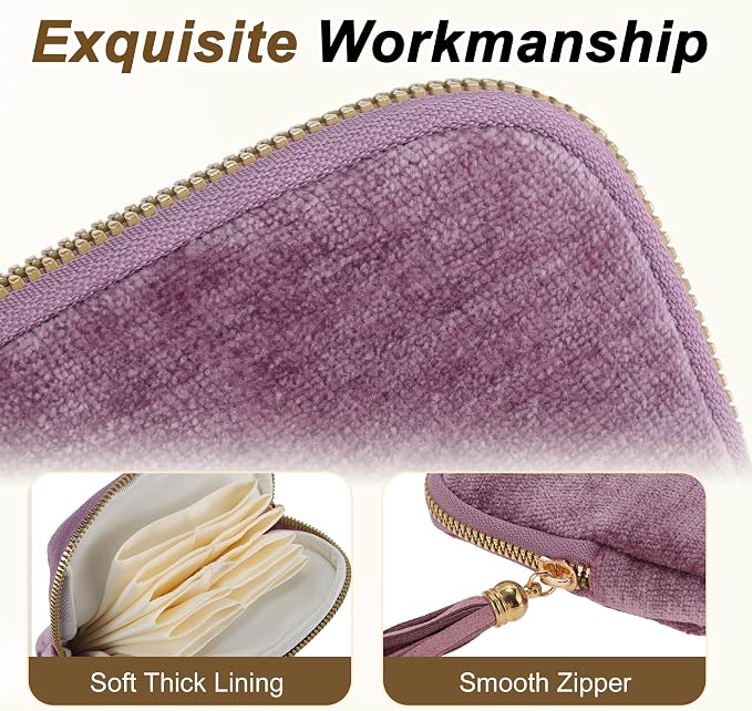 VOCOSTE Travel Jewelry Case, Portable Jewelry Organizer with 6 Independent Layers, Small Pouch Bag for Necklace Bracelet Rings Earring Storage, Light Purple - Image 3