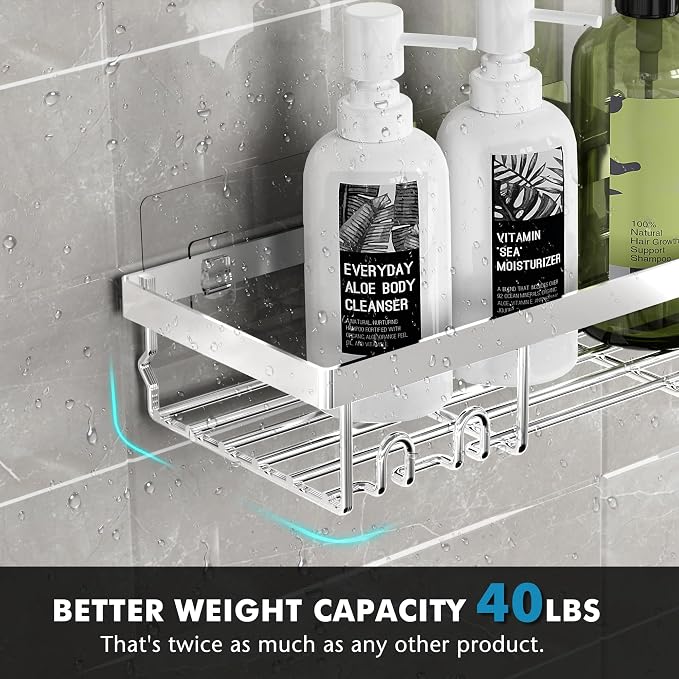 Moforoco Shower Caddy Shelf Organizer Rack, Self Adhesive Black Bathroom Shelves Basket, Home Farmhouse Wall Inside Organization and Storage Decor Rv Accessories, First Camper Apartment Essentials - Image 2