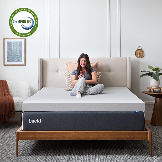 Lucid 4 Inch Bamboo Charcoal Infused Memory Foam Mattress Topper - King Size – Moisture and Odor Control - Ventilated - Ultra Plush Feel, Pressure-Relief Bed Topper – CertiPur Certified