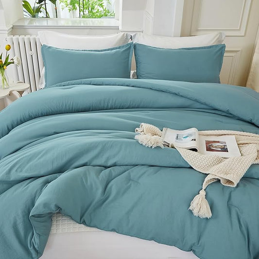 Litanika Oversized King Comforters Grayish Teal Super King Plus Size, 3 Pieces Lightweight Solid Bedding Comforter Set, All Season Fluffy Bed Set (128x120In Comforter & 2 Pillowcases)