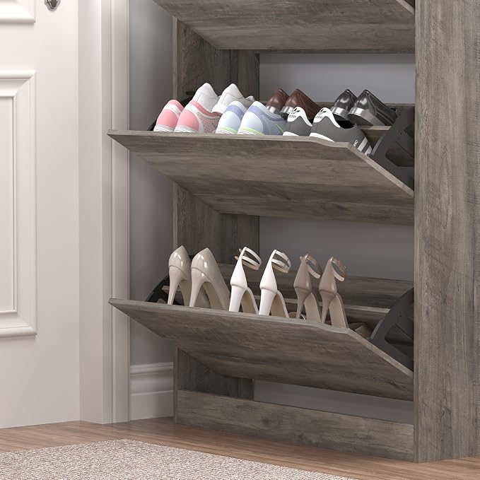 BORNOON Shoe Cabinet with 3 Flip Drawers & Coat Rack, Narrow Hidden Shoe Storage Cabinet, 2-in-1 Hall Tree Slim Freestanding Shoe Rack Organizer for Entryway, Hallway, and Living Room - Image 6
