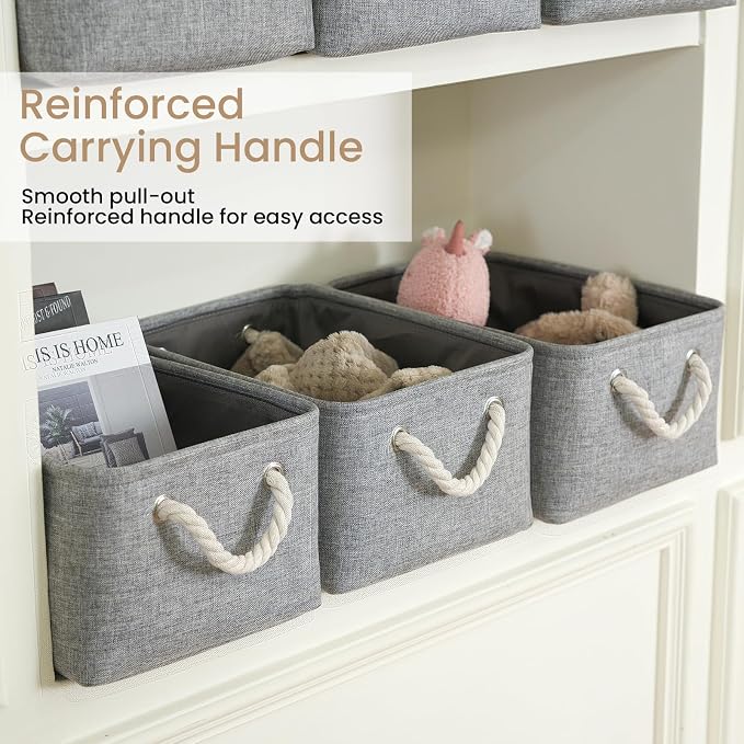 Storage Baskets for Shelves 13.8x9.8x6.7 Inch, Foldable Fabric Storage Bins with Handles, Small Storage Baskets for Organizing Closet, Office, Home Organization (6-Pack, Gray) - Image 3