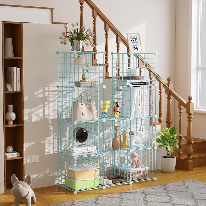 C&AHOME Wire Cube Storage, 12 - Cube Organizer Metal C Grids, Modular Shelves Units, Closet Organizer, Ideal for Home, Office, Living Room, 36.6”L x 12.4”W 48.4”H, Blue UWCS3012B - Image 4